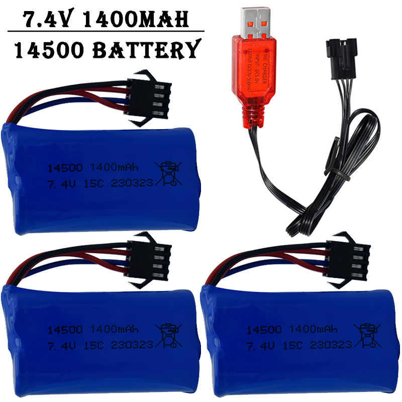Rc Hobby Charger - Baterai Lithium-Ion 7.4V 1400MAh 14500/dengan Steker